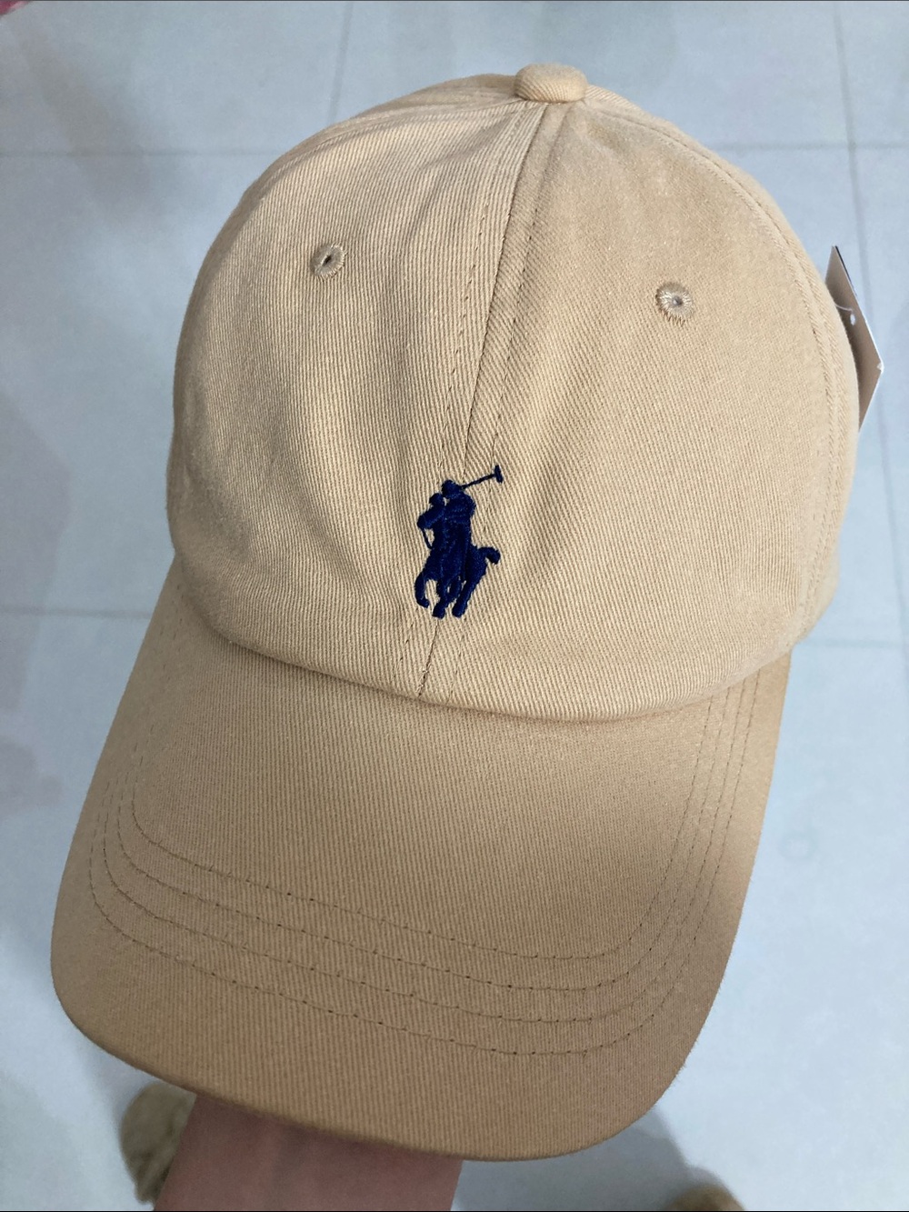 Authentic Polo by Ralph Lauren Beige Baseball Cap with Navy Pony